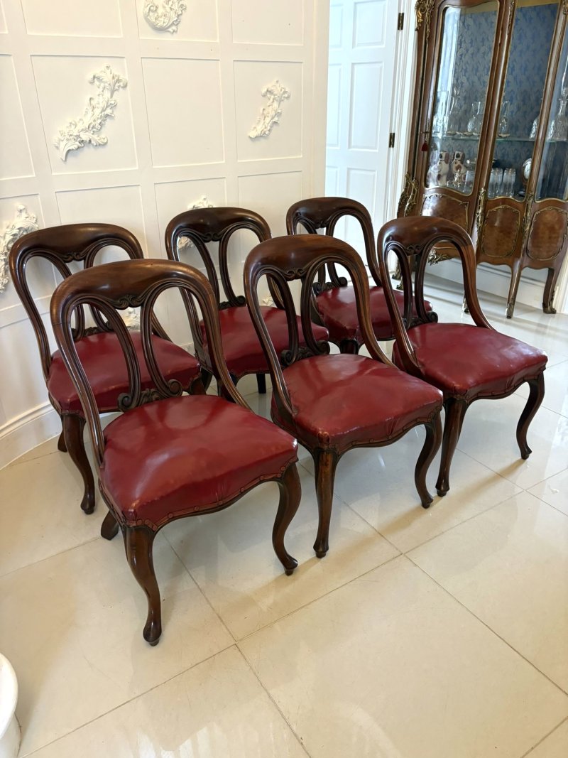 Set of Six Antique Victorian Superb Quality Carved Mahogany Library/Dining Chairs